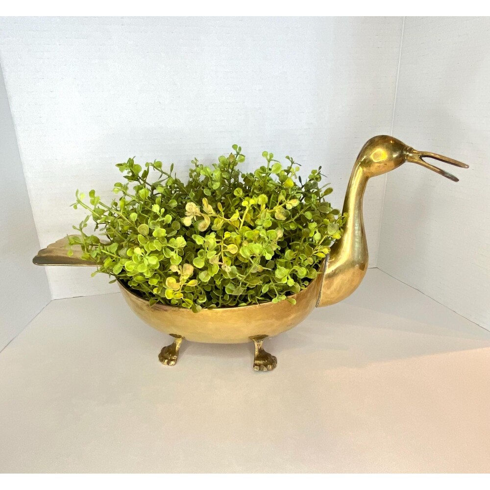 Vintage Brass Duck Container Bowl...15 1/4" long